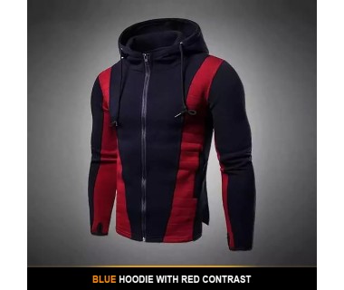 Blue Hoodie With Red Contrast
